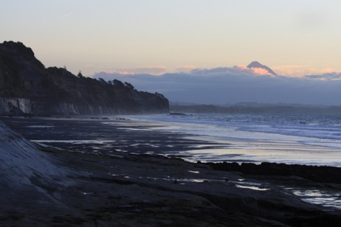 Evening cliffs and Taranaki